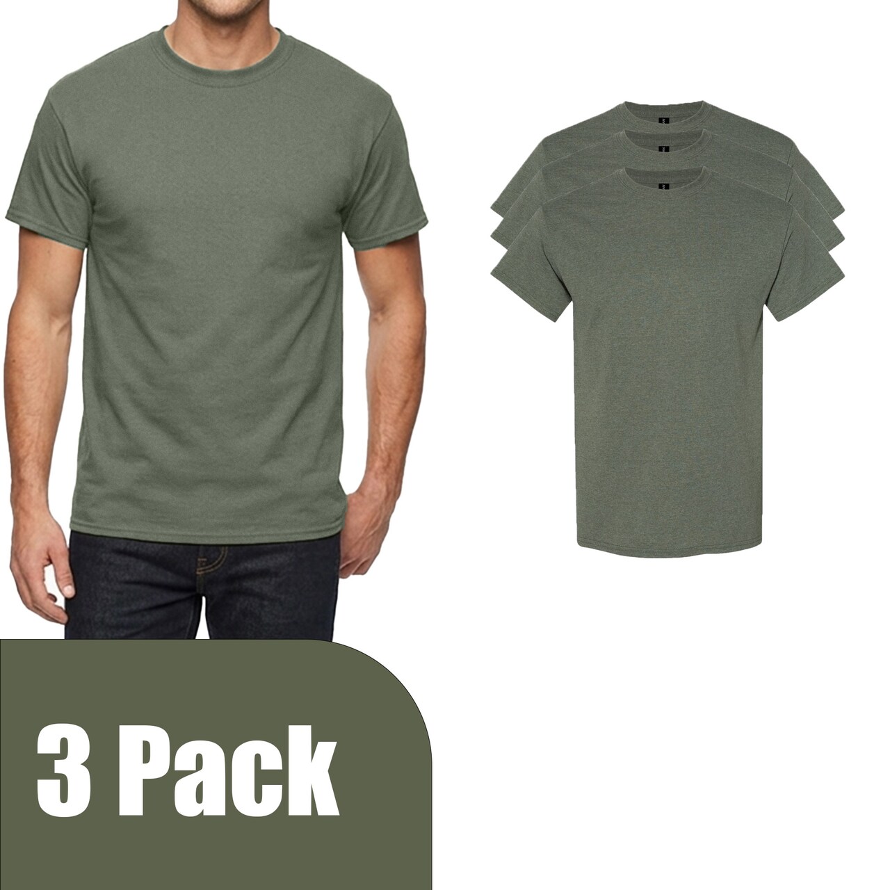 Gildan Men's Heavy Cotton T-Shirts for Crafting, Heather Military Green DIY Project Bundle